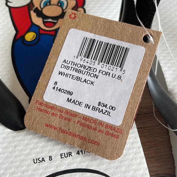 Havaianas Unisex Mario Brothers White/Black Flip Flops Men’s Size 8 - Picture 5 of 8